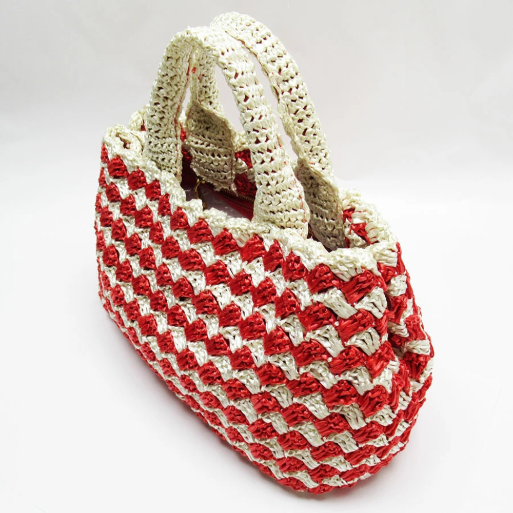 Prada Straw Red White Handbag Canapa Tan Gold Off White Gold